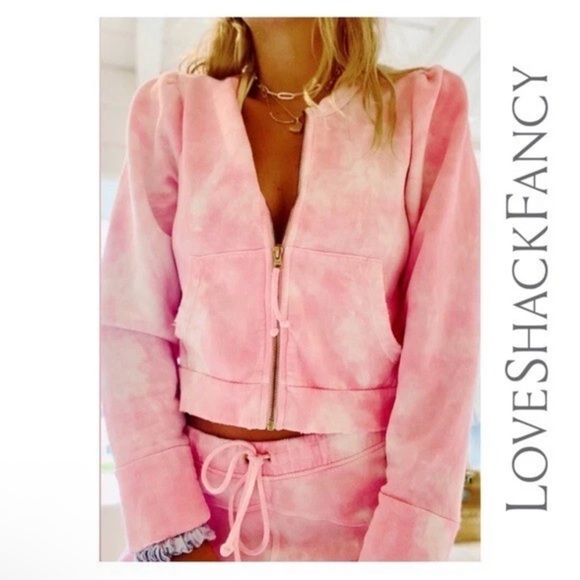 New! LoveShackFancy “Minnow” Tie Dye Hoodie Sweatshirt in Blossom Pink